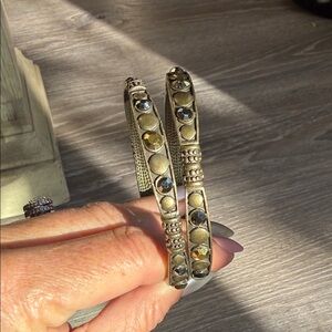 Embellished Gold-Tone Hinged Bangle Bracelets